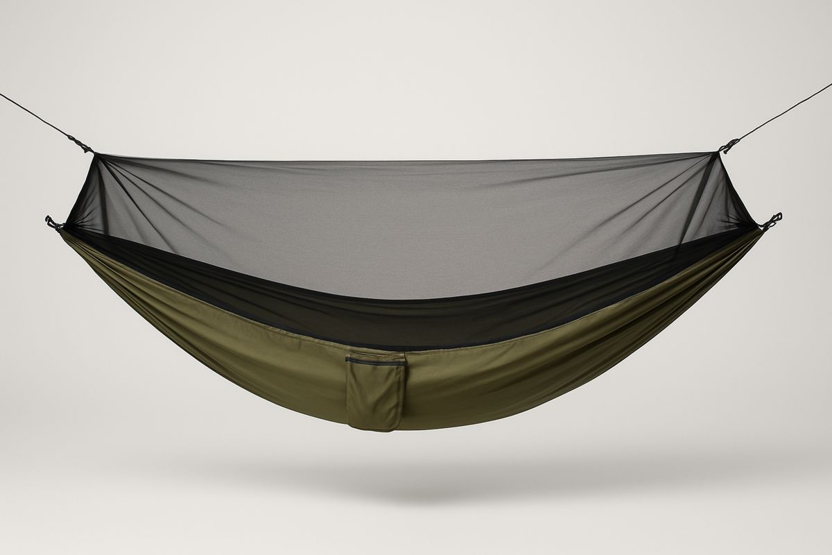 Doppel-Camping-Hängematte aus Nylon mit Moskitonetz – Oliv/Schwarz, 300×140 cm