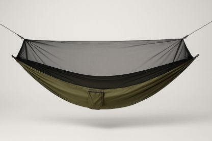 Doppel-Camping-Hängematte aus Nylon mit Moskitonetz – Oliv/Schwarz, 300×140 cm