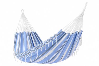 Blau/Weiß Gestreifte Baumwoll-Hängematte mit Polyesterseilen 200x150 cm