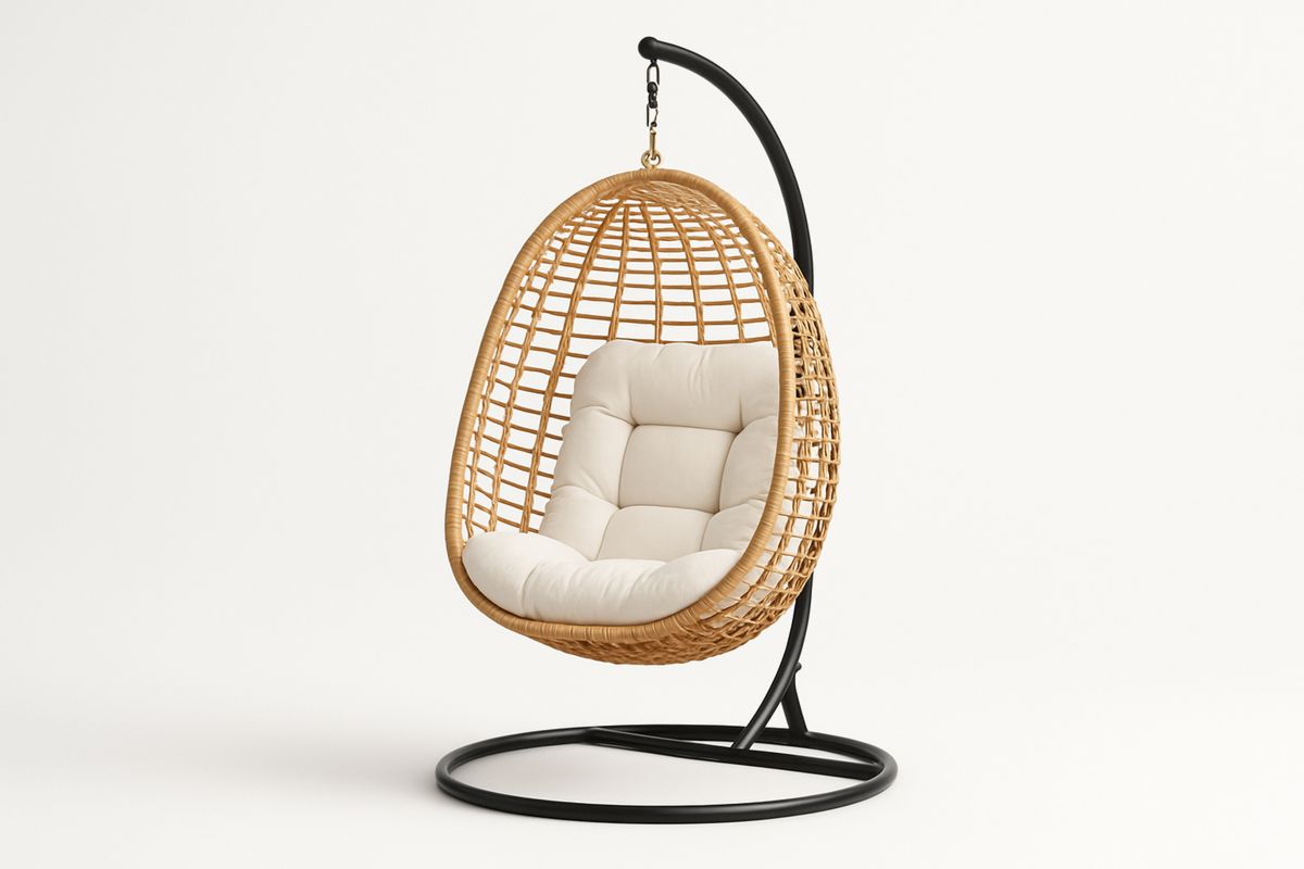 Hängesessel Rattan Creme Polster Stahlgestell 95cm Breit