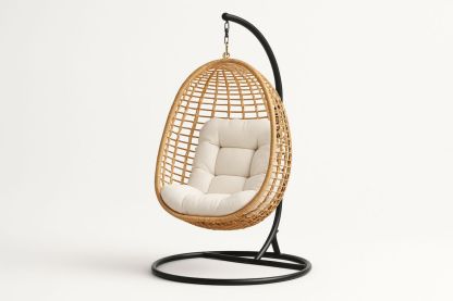Hängesessel Rattan Creme Polster Stahlgestell 95cm Breit