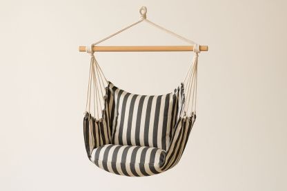 Hängesessel Baumwolle mit Holzstab Schwarz/Weiß Gestreift