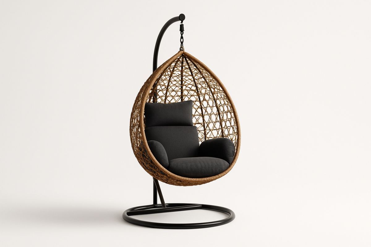 Hängesessel Rattan Stahl Schwarz/Braun 120 cm