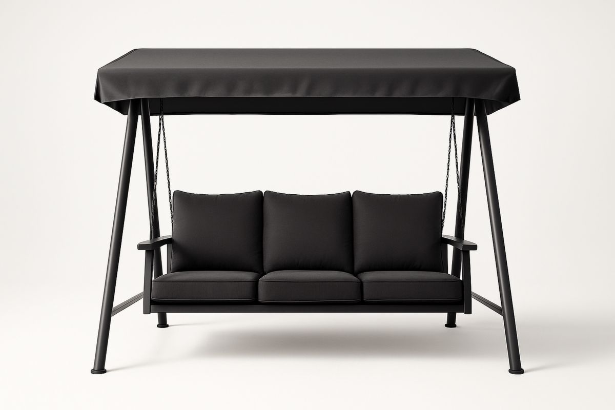 Dreisitzer-Gartenschaukel mit Stahlrahmen und Stoffbezug – Schwarz, 200 cm