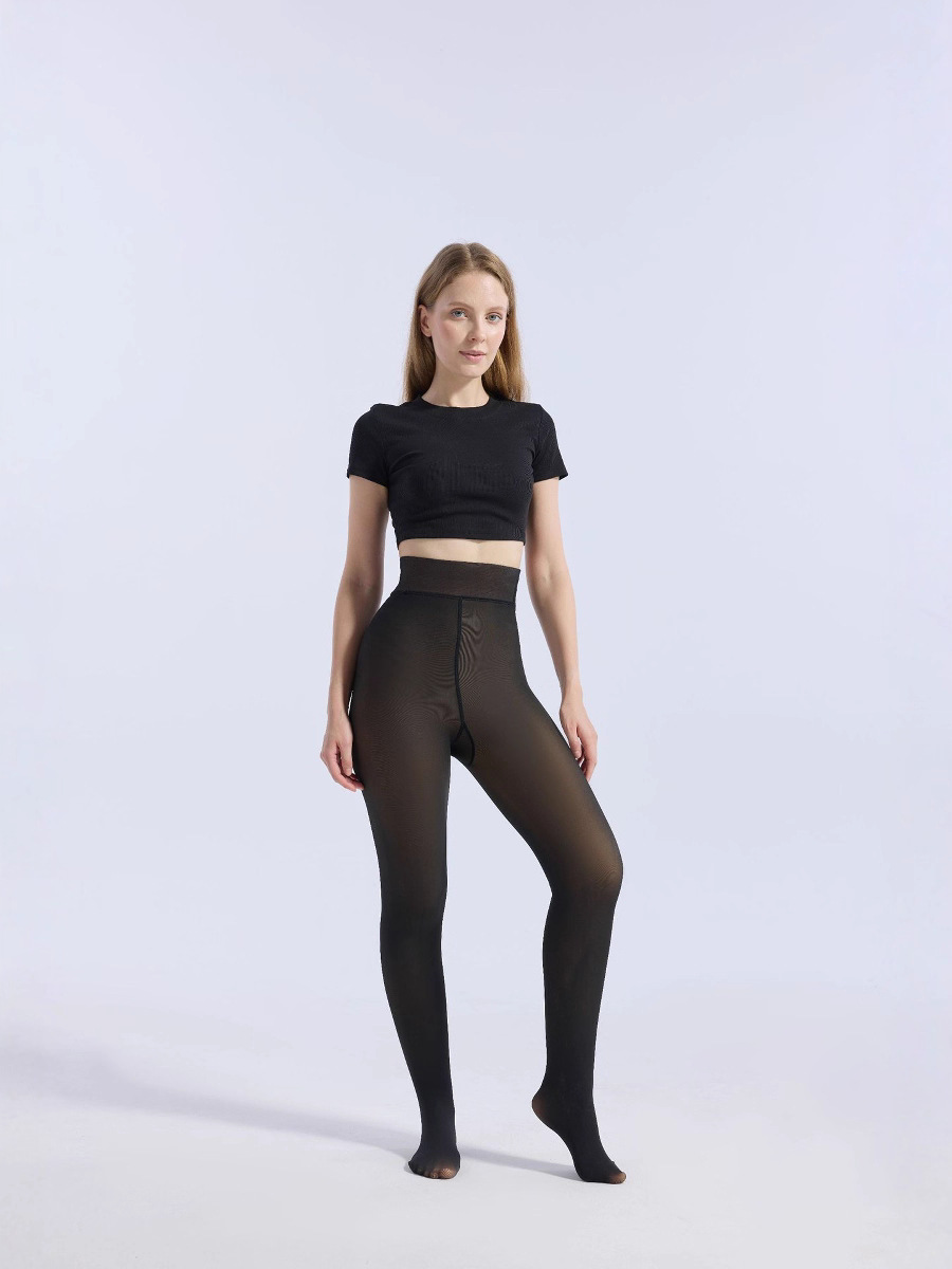 Women's Fleece Lined Tights - Fake Sheer Warm Pantyhose Thick Winter Leggings