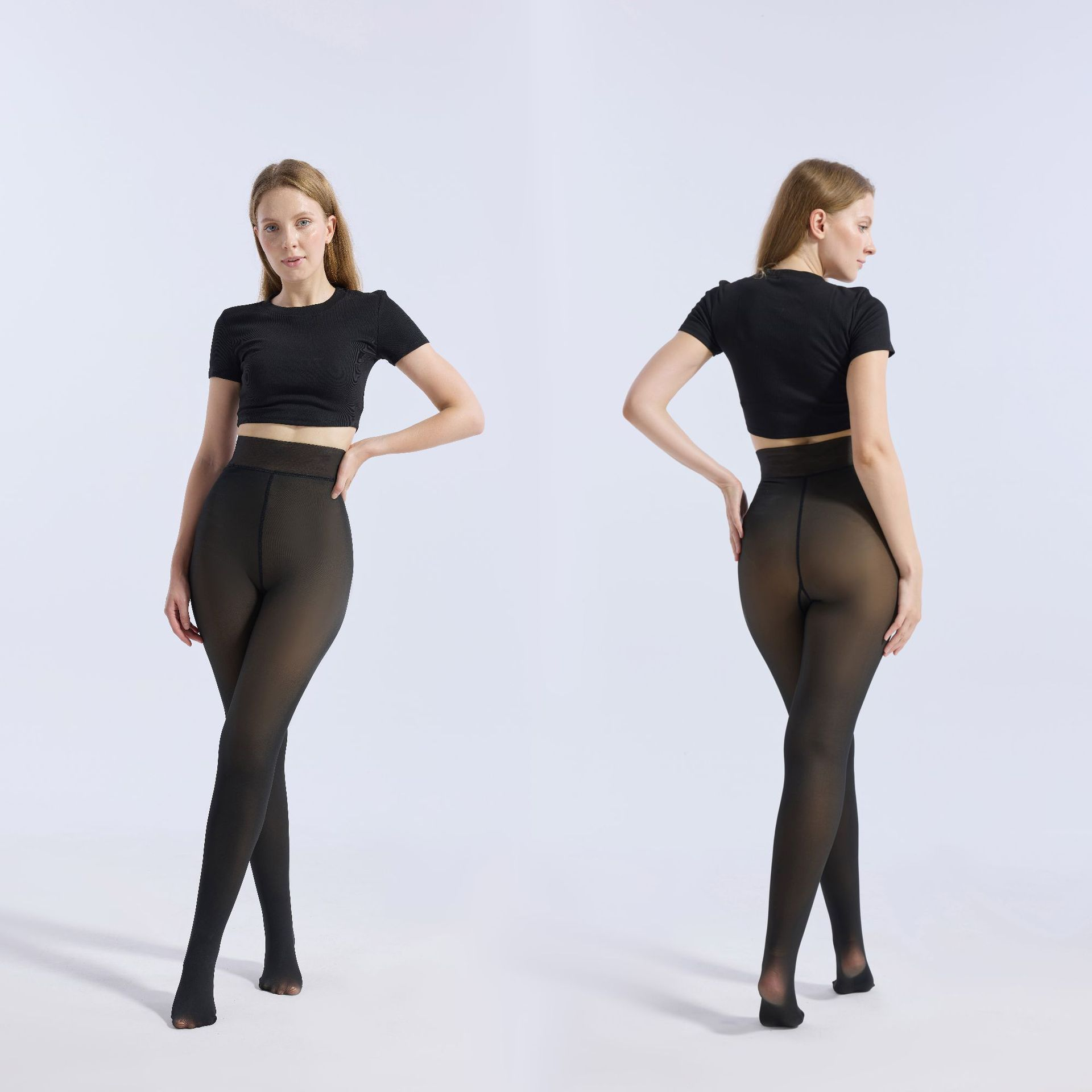 Women's Fleece Lined Tights - Fake Sheer Warm Pantyhose Thick Winter Leggings