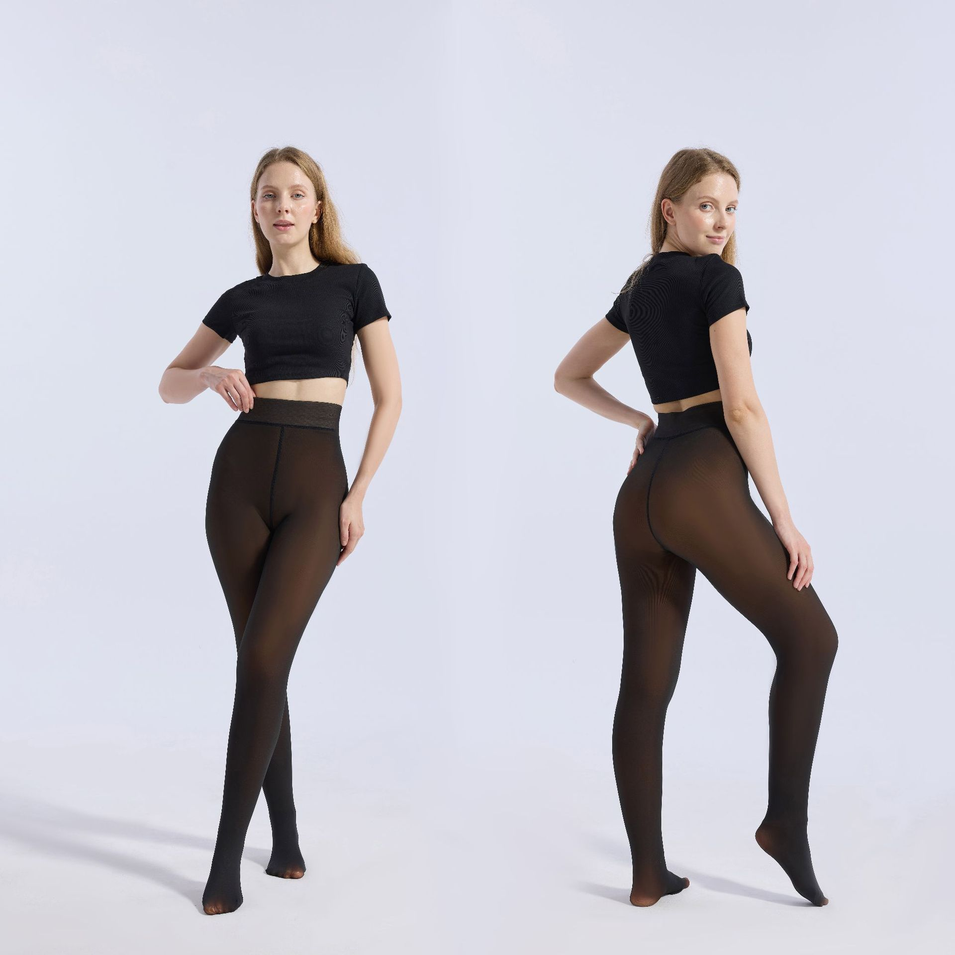 Women's Fleece Lined Tights - Fake Sheer Warm Pantyhose Thick Winter Leggings