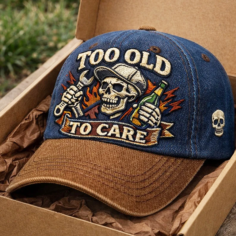 “Too Old To Care” Vintage Skull Cap
