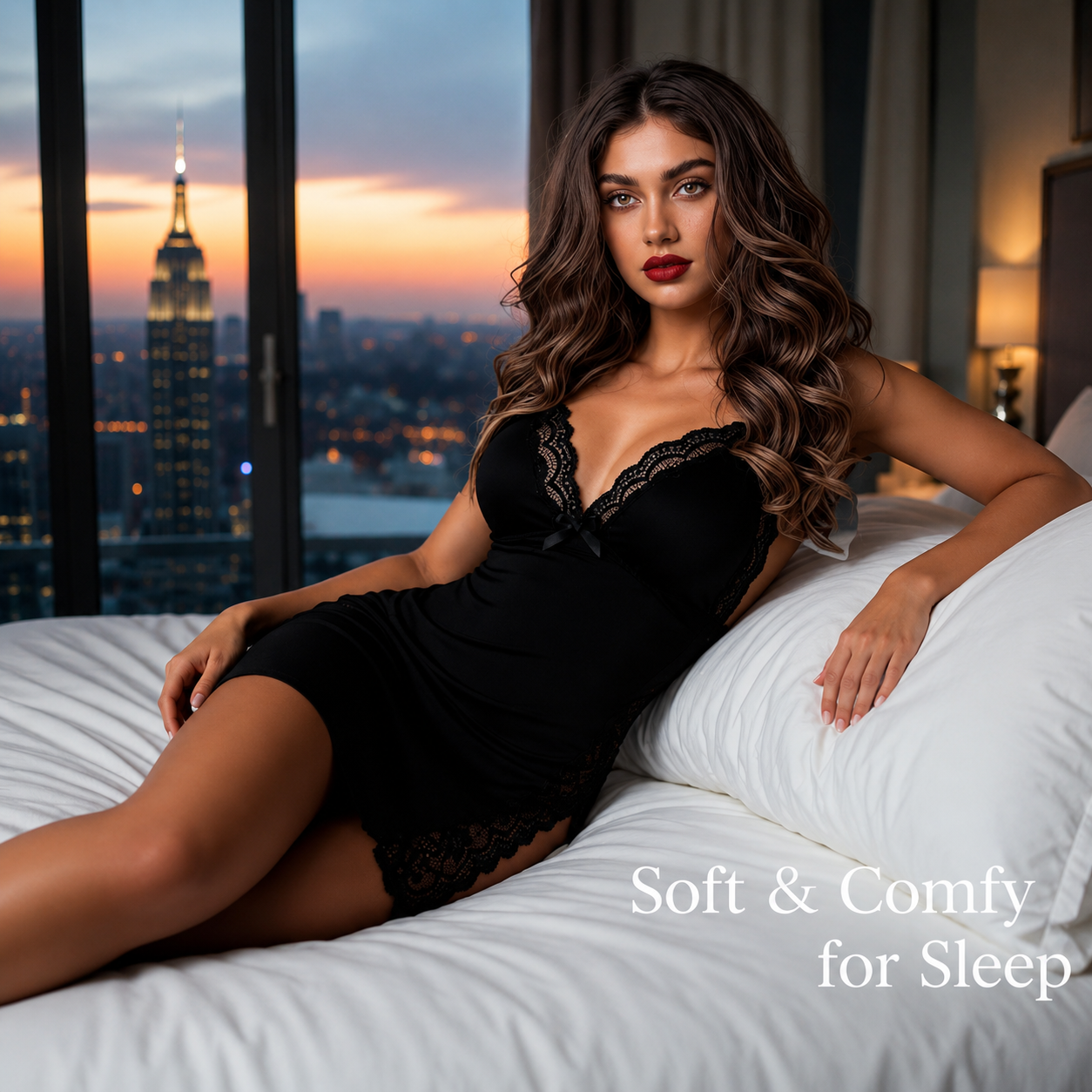 ✨LAST 3 HOURS 69%OFF SALES 💫 🎉- Lace Trim Slit Bowknot Decor Sleep Dress