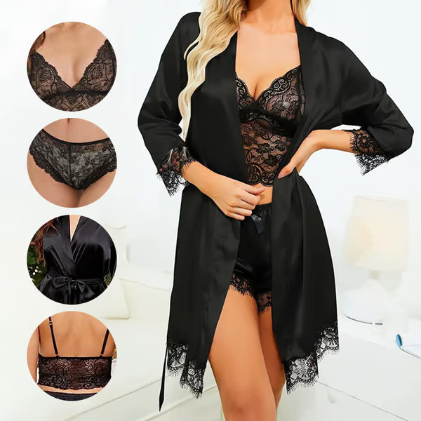 🔥LAST DAY SALE 49% OFF 🔥Valentine's Day 4 sets of lace satin sling pajamas set🌹