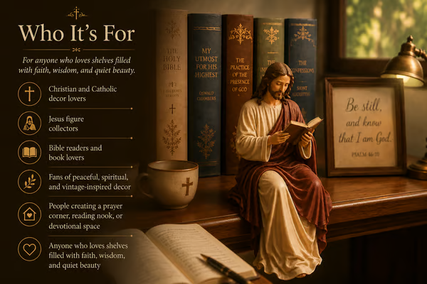 🙏Handcrafted Jesus Reading Bookshelf Figure - A Quiet Light for Your Bookshelf