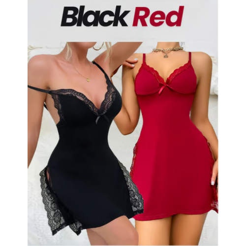 🎉LAST DAY $12.99 ONLY 🎉- Lace Trim Slit Bowknot Decor Sleep Dress