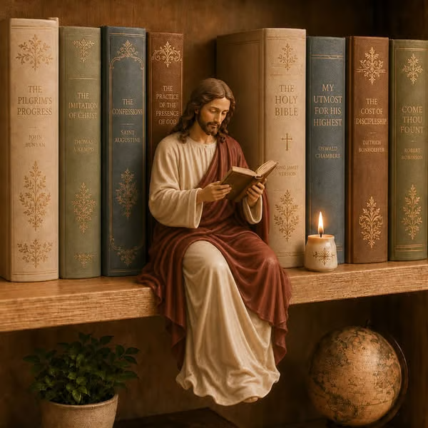 🙏Handcrafted Jesus Reading Bookshelf Figure - A Quiet Light for Your Bookshelf