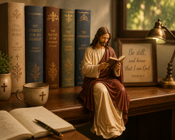 🙏Handcrafted Jesus Reading Bookshelf Figure - A Quiet Light for Your Bookshelf