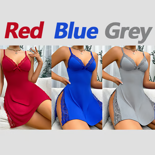🎉LAST DAY $9.99 ONLY 🎉- Lace Trim Slit Bowknot Decor Sleep Dress