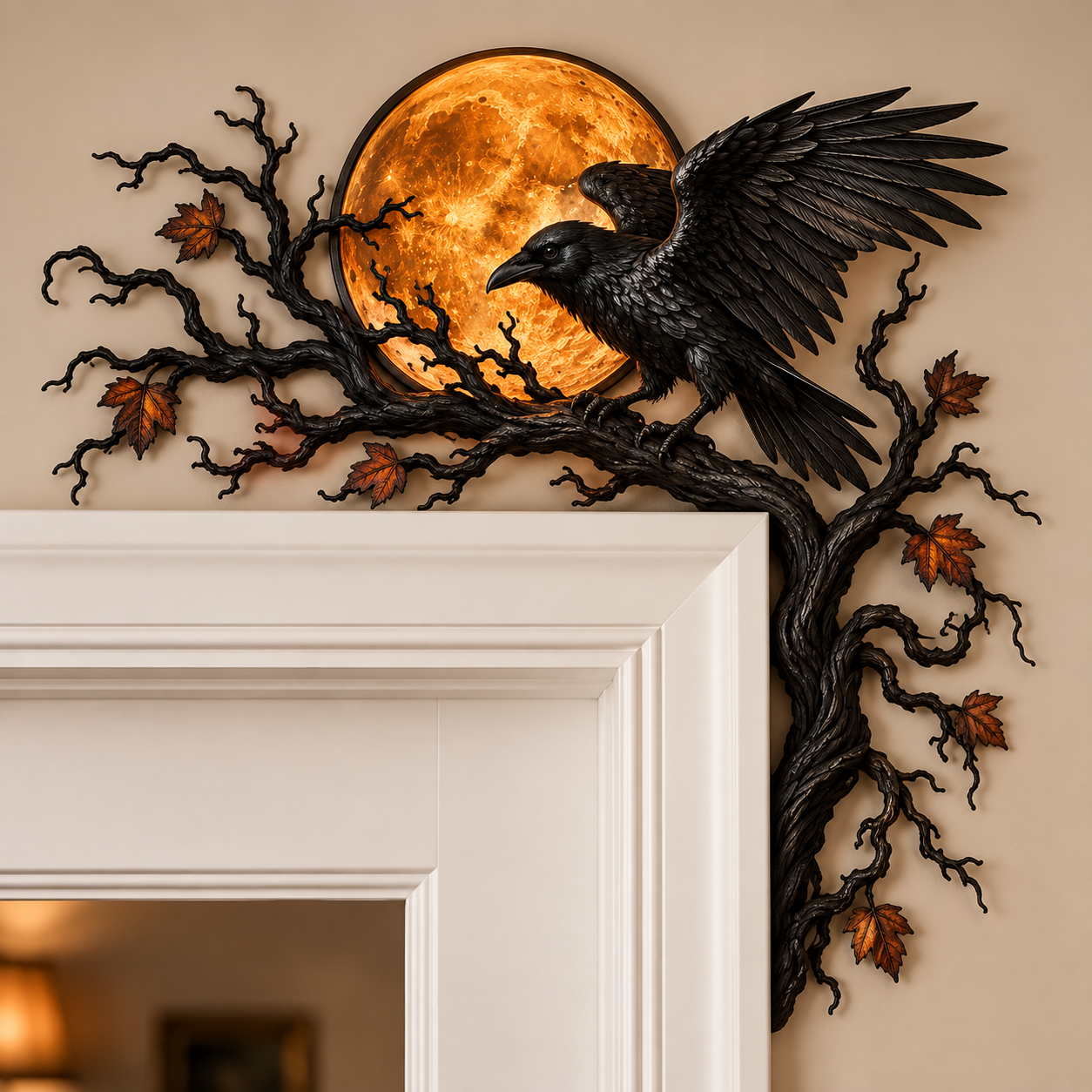 ⏰LAST DAY 50% OFF-🌙🖤Raven and Full Moon Wooden Door Corner Topper