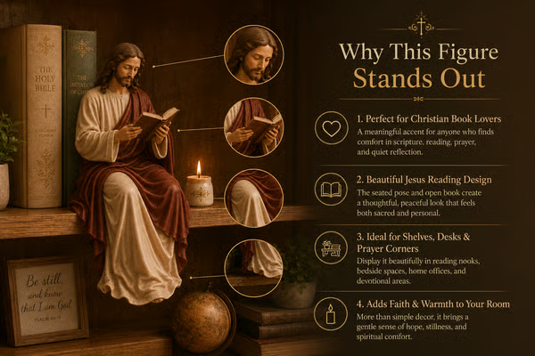 🙏Handcrafted Jesus Reading Bookshelf Figure - A Quiet Light for Your Bookshelf