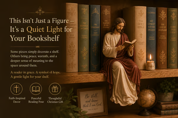 🙏Handcrafted Jesus Reading Bookshelf Figure - A Quiet Light for Your Bookshelf