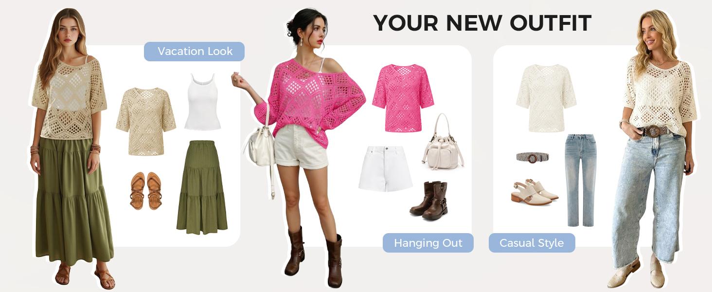 Fisoew Women's Bohemian-Inspired Beige Crochet Top with V-Neck #Springtok #summervibes Casual Chic Womenswear Lightweight costco finds this week tops women's clothes flash sale summer tops,summerwins,summeroutfits,vacationoutfits,beachoutfits