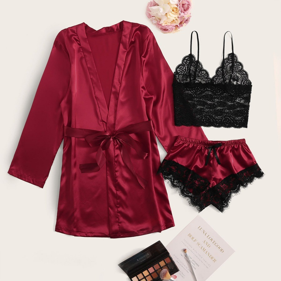 🔥LAST DAY SALE 49% OFF 🔥Valentine's Day 4 sets of lace satin sling pajamas set🌹