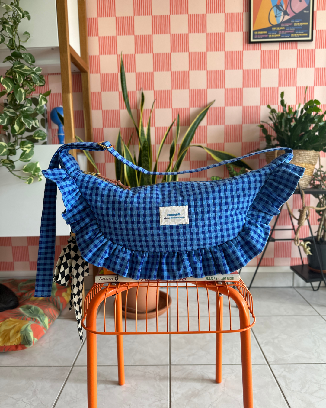 CROISSANT BAG Medium and Large Size - Blue gingham 