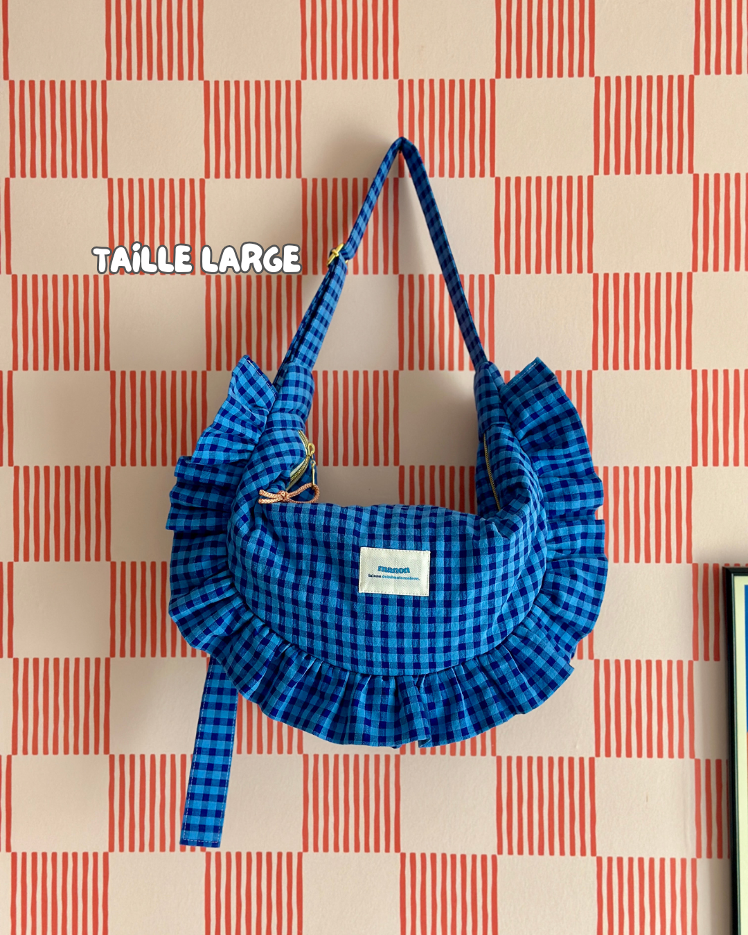 CROISSANT BAG Medium and Large Size - Blue gingham 