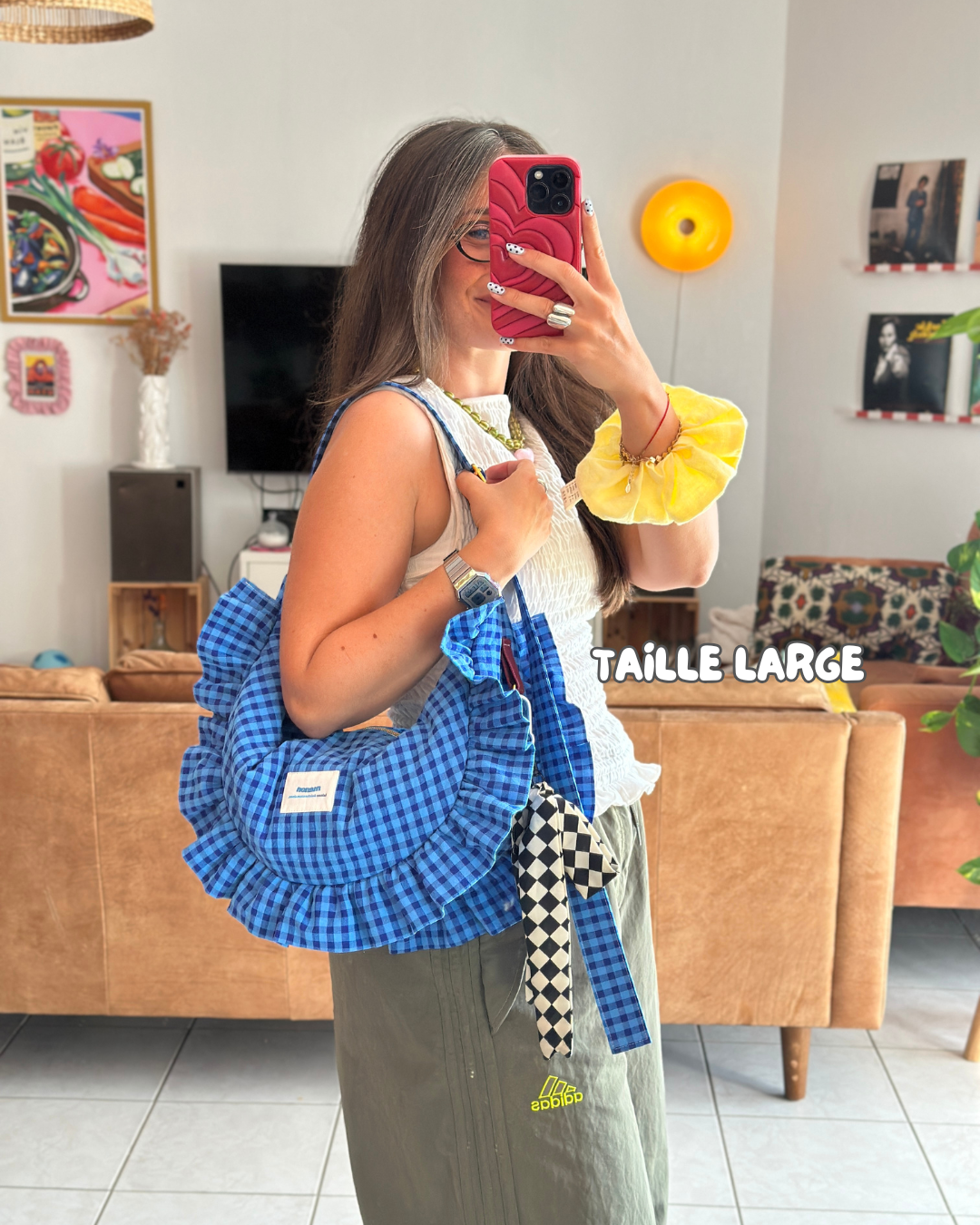 CROISSANT BAG Medium and Large Size - Blue gingham 