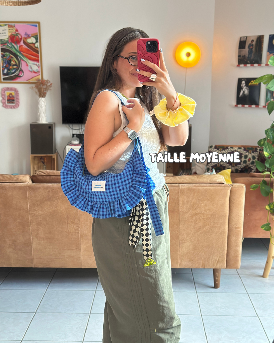 CROISSANT BAG Medium and Large Size - Blue gingham 