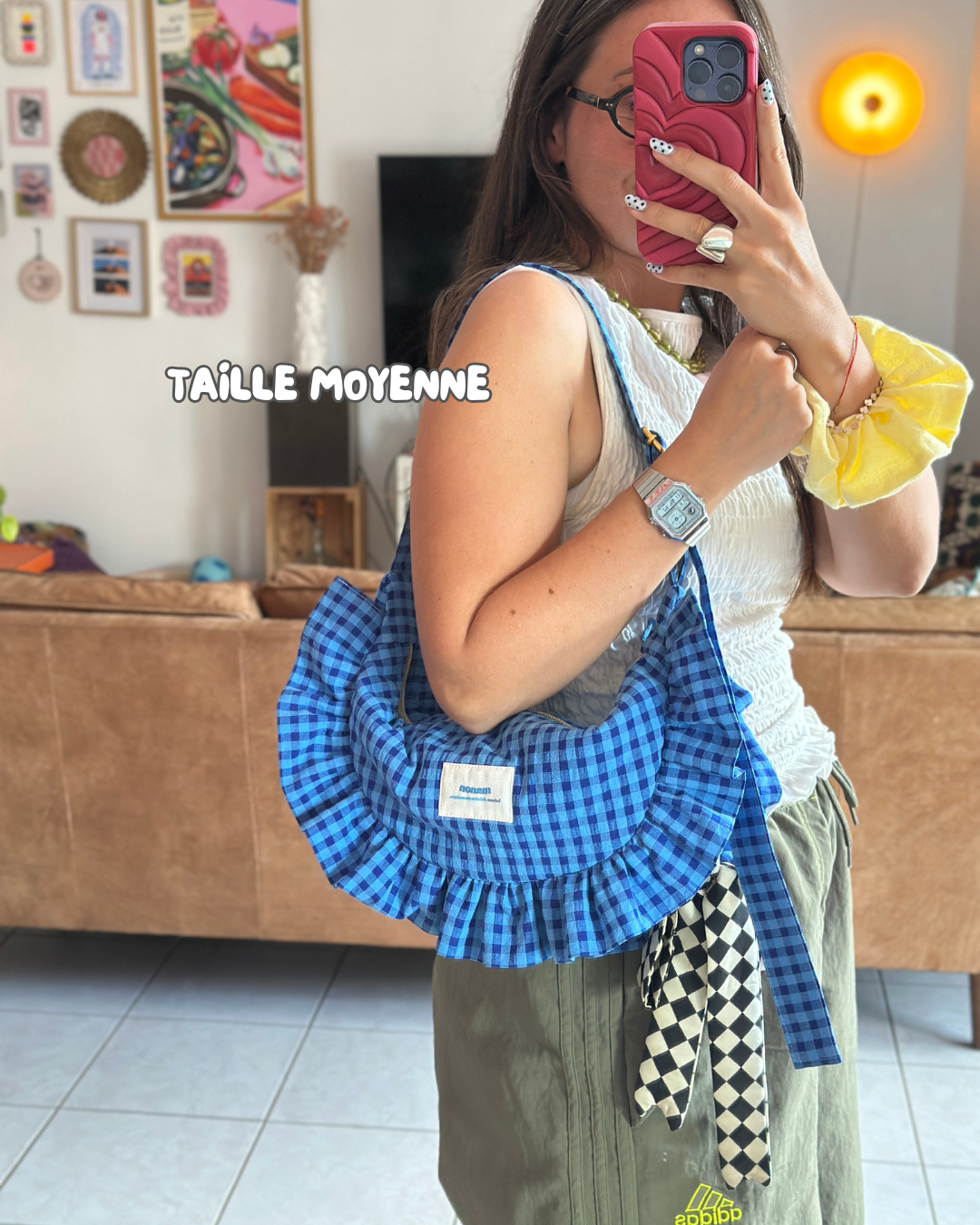 CROISSANT BAG Medium and Large Size - Blue gingham 