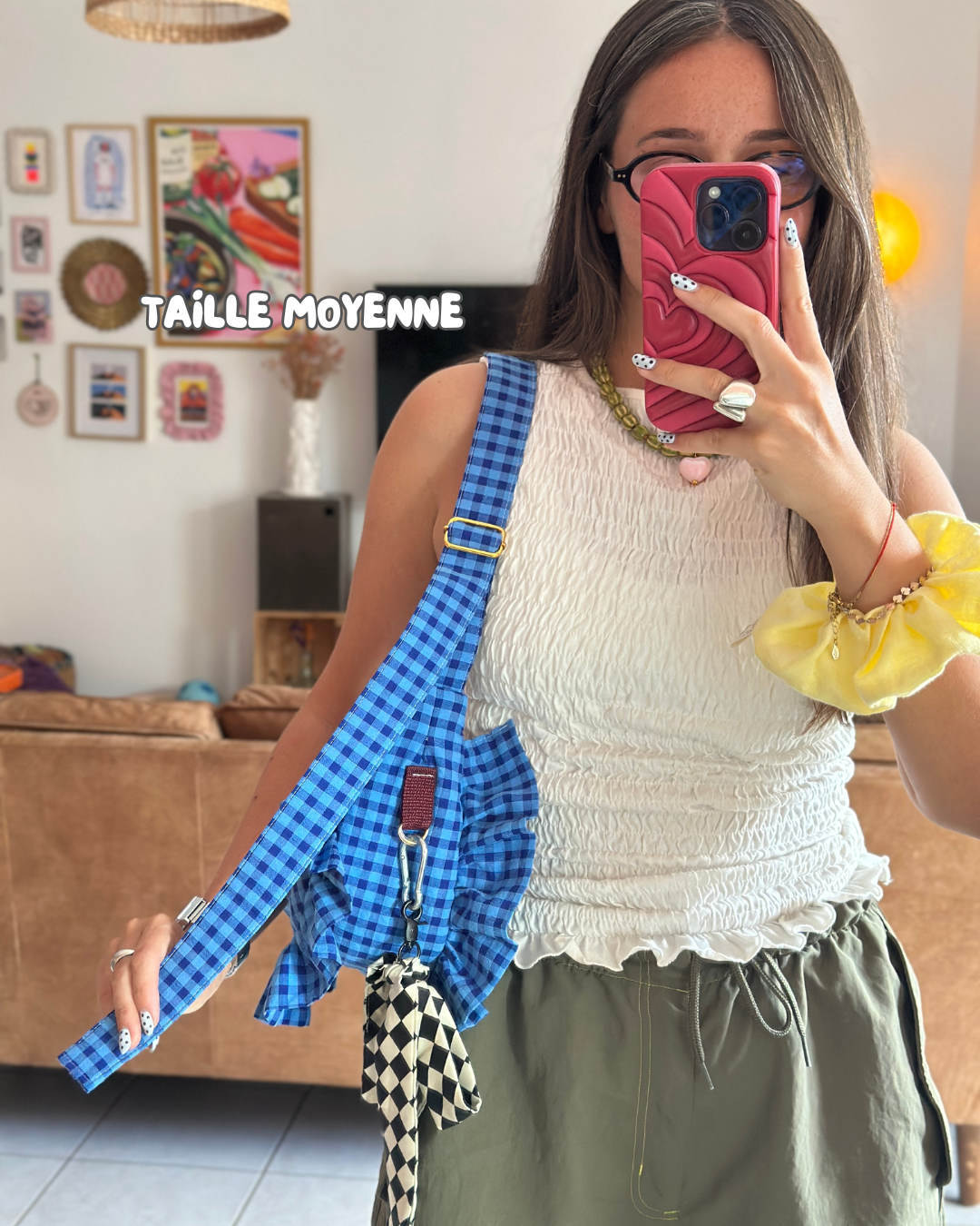 CROISSANT BAG Medium and Large Size - Blue gingham 