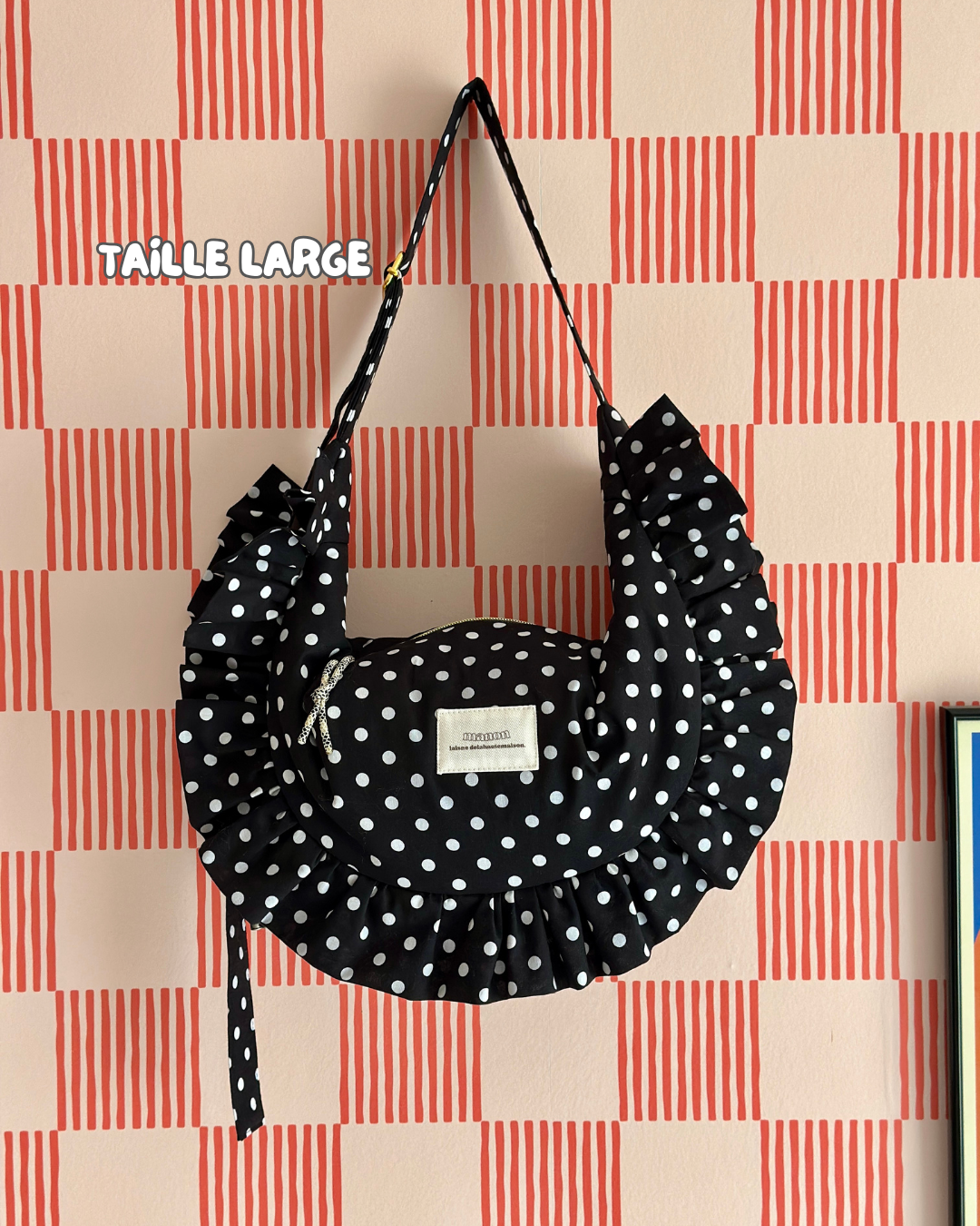 CROISSANT BAG Medium and Large Size - Black with white polka dots