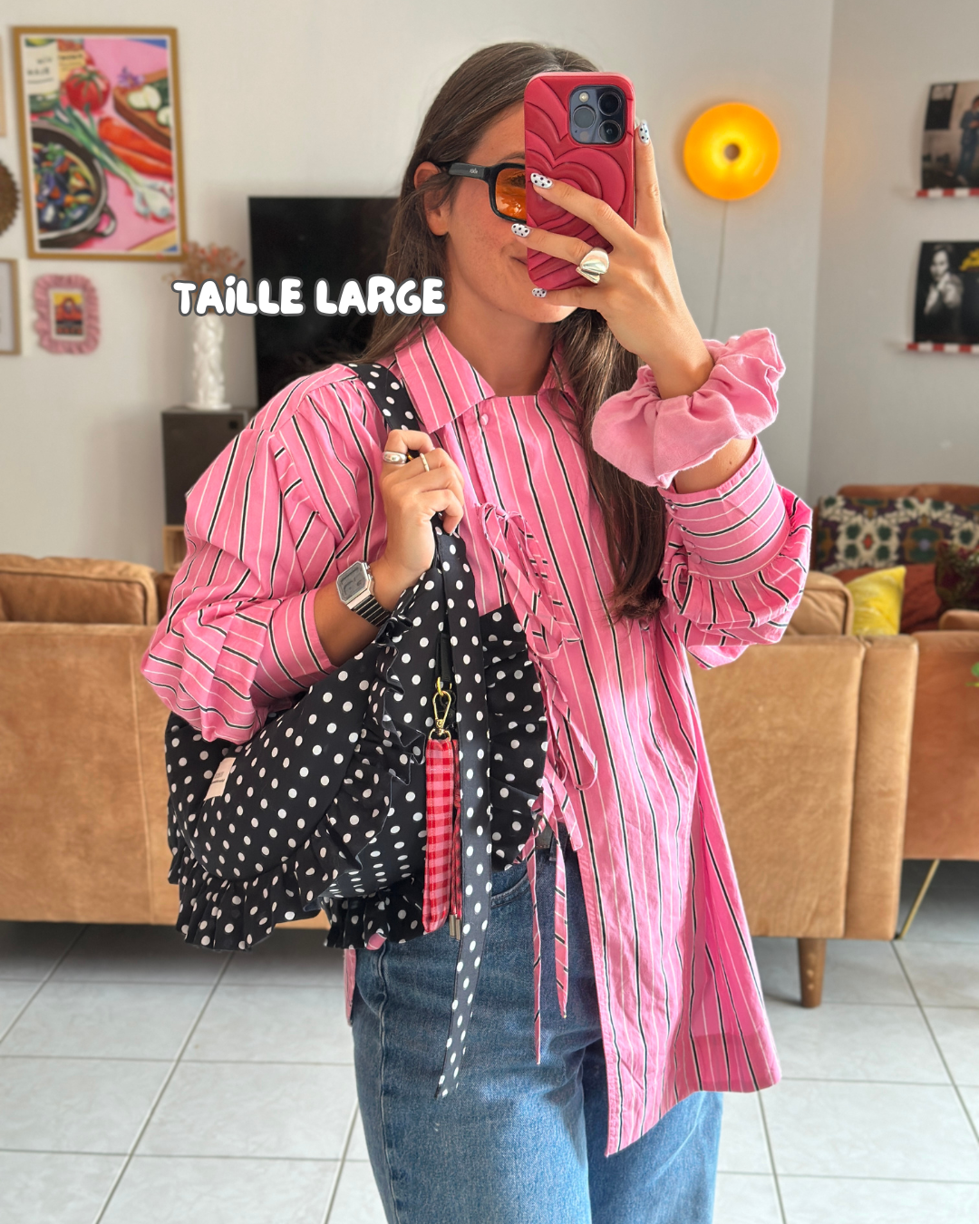 CROISSANT BAG Medium and Large Size - Black with white polka dots