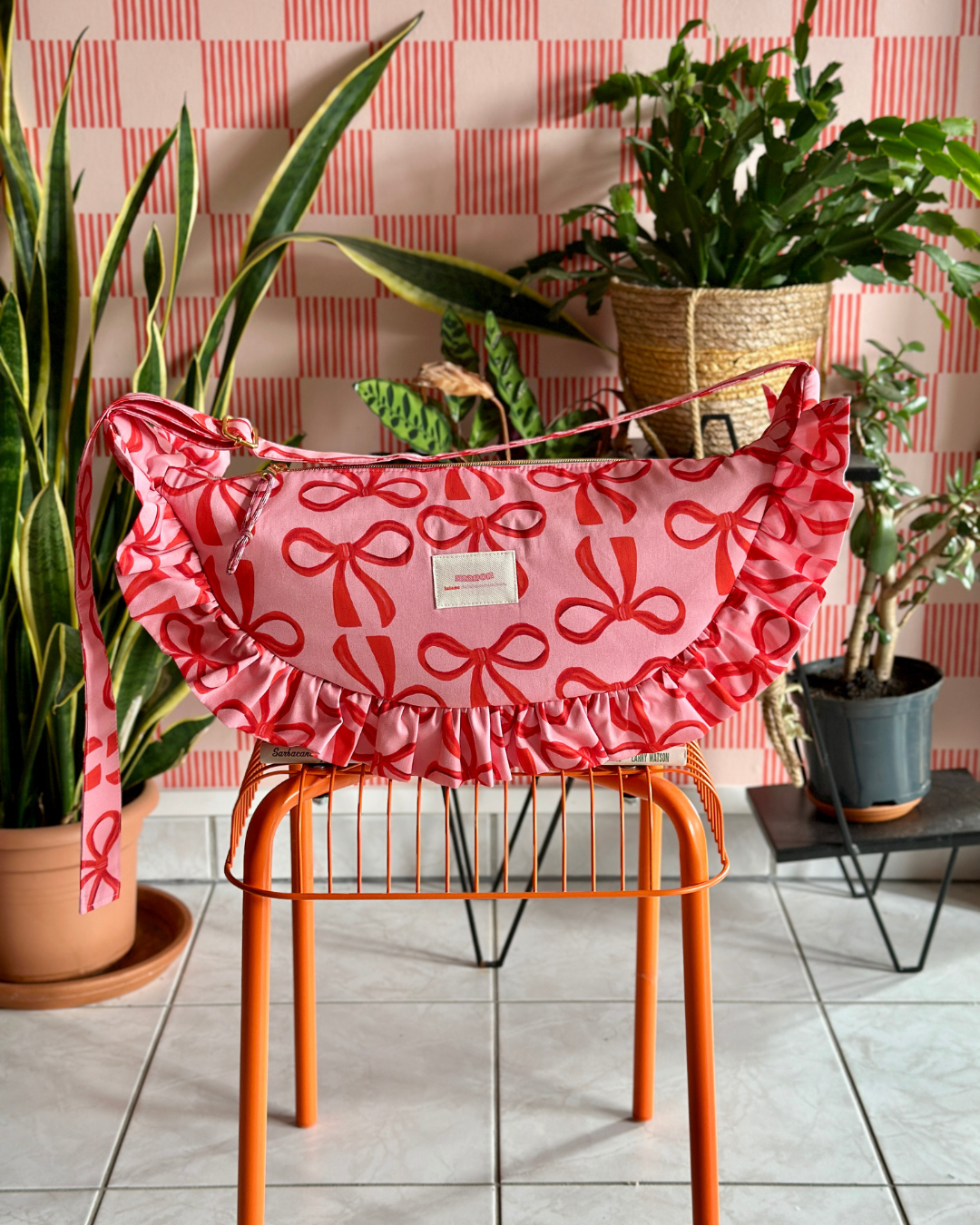  CROISSANT BAG Medium and Large Size - Pink Red Bows 