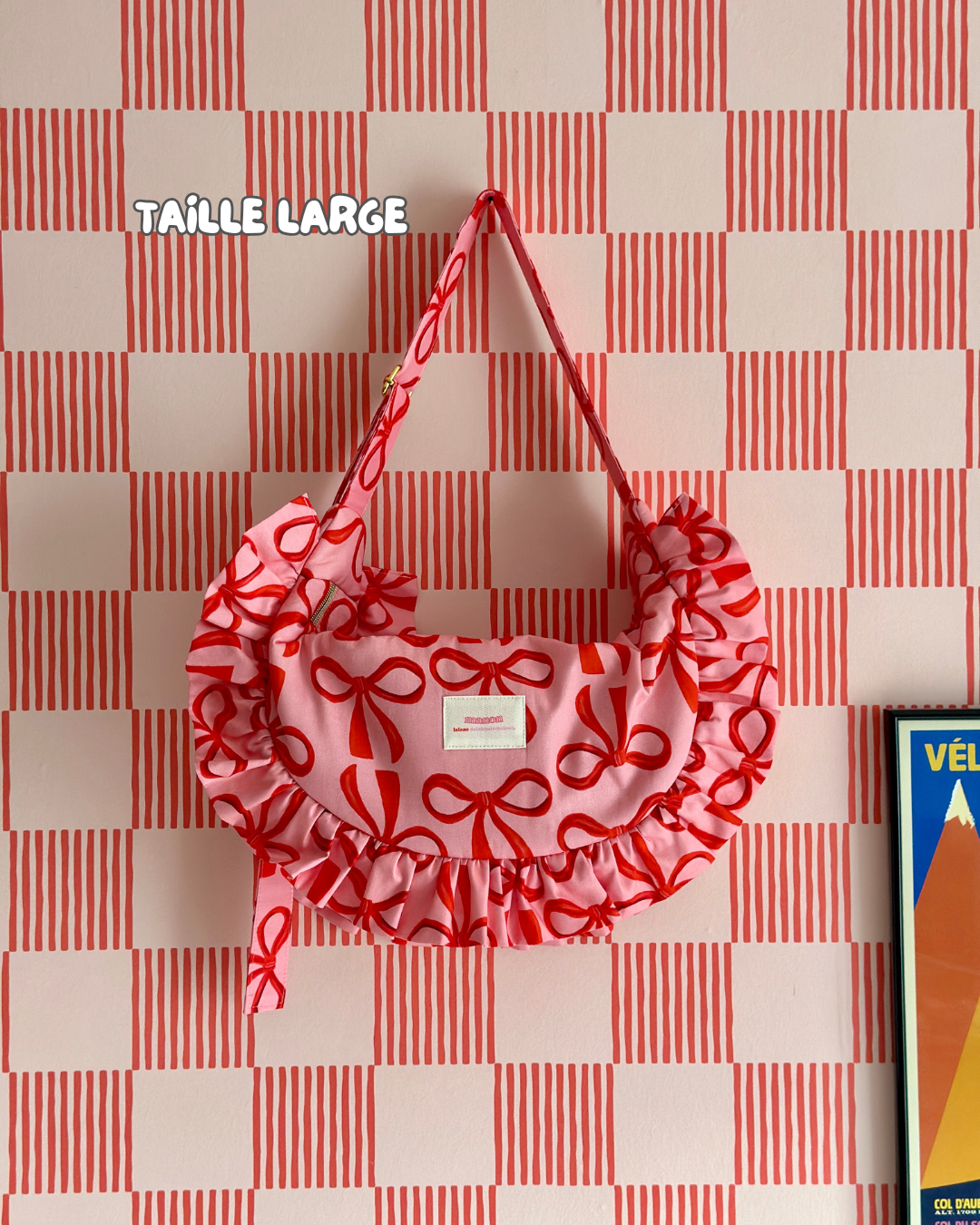  CROISSANT BAG Medium and Large Size - Pink Red Bows 