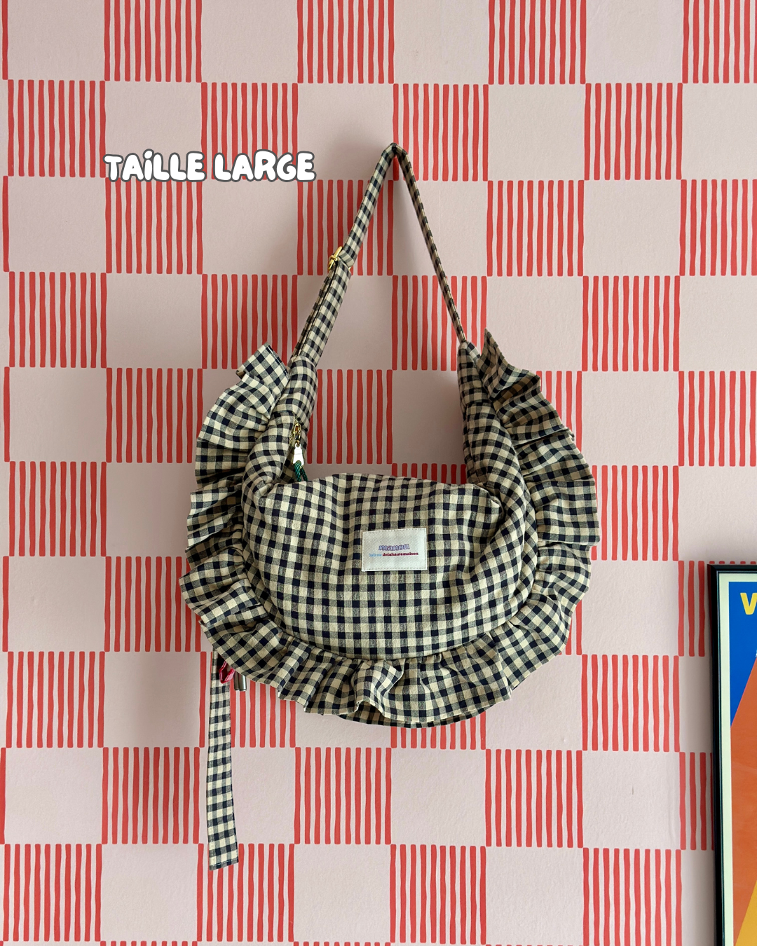 CROISSANT BAG Medium and Large Size - Beige/Black Checkered Pattern 