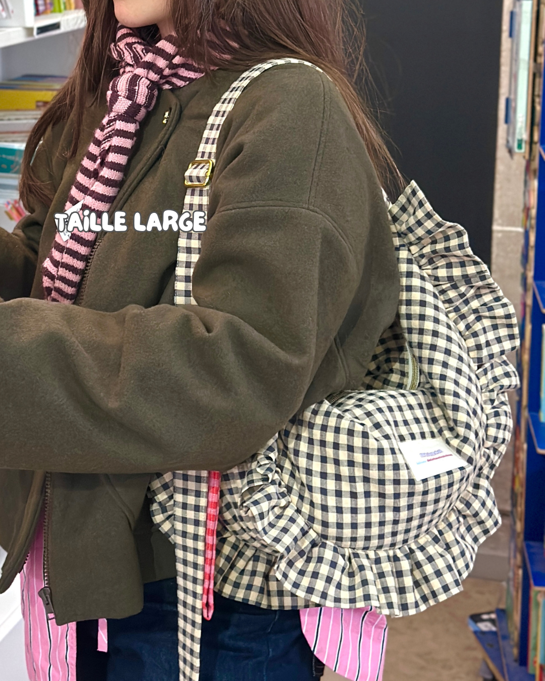 CROISSANT BAG Medium and Large Size - Beige/Black Checkered Pattern 