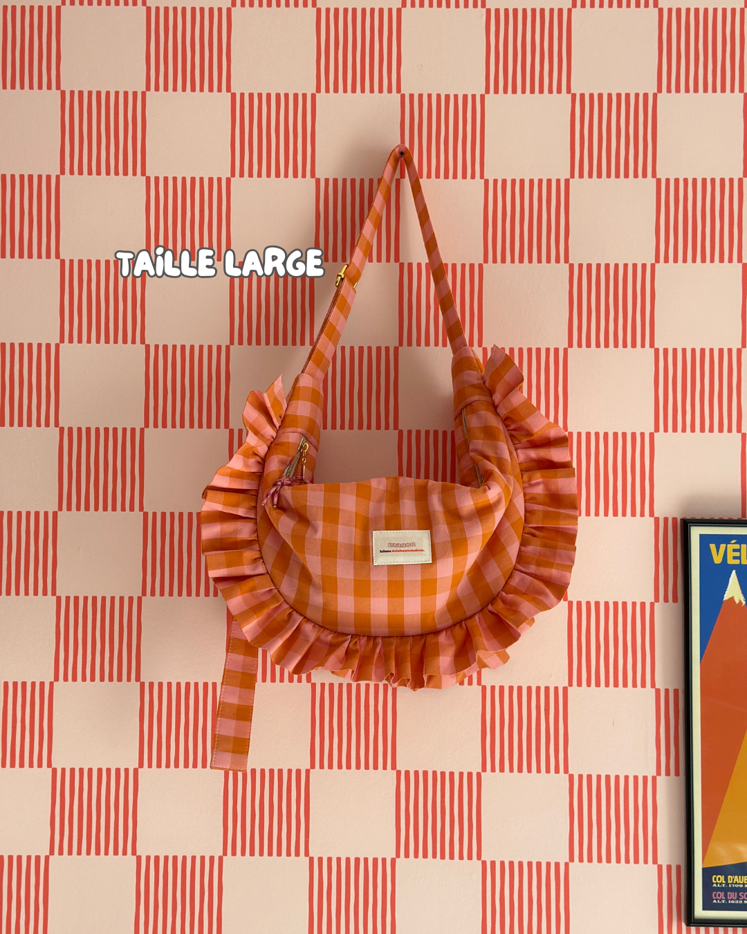  CROISSANT BAG Medium Size - Orange/Pink Checkered Pattern 