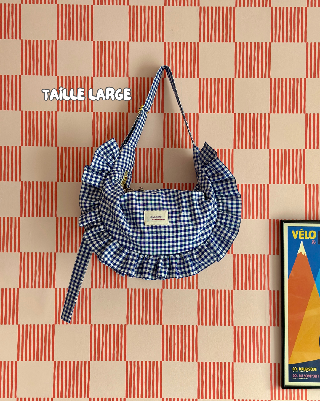  CROISSANT BAG Medium and Large Size - Small blue and white gingham check 