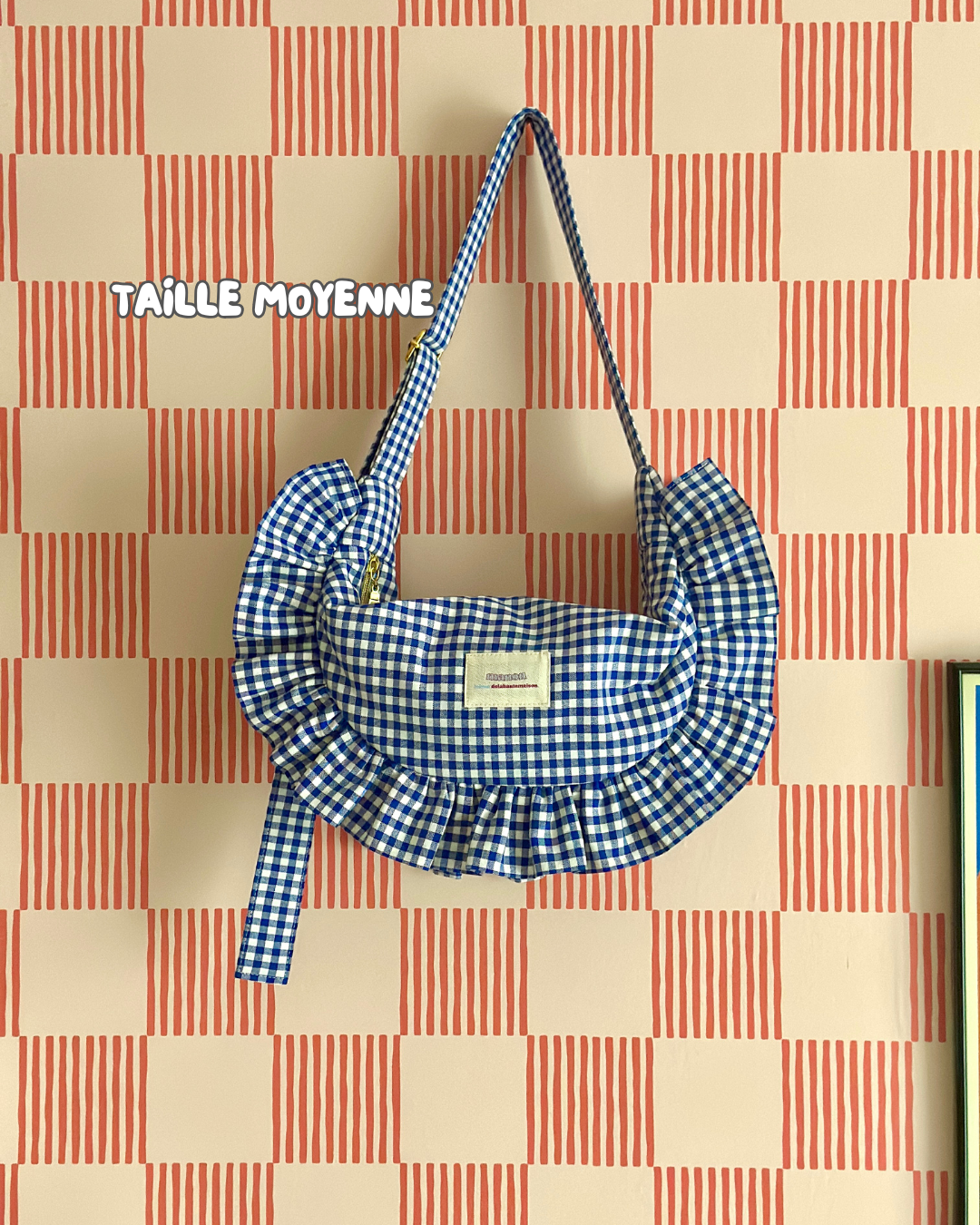  CROISSANT BAG Medium and Large Size - Small blue and white gingham check 
