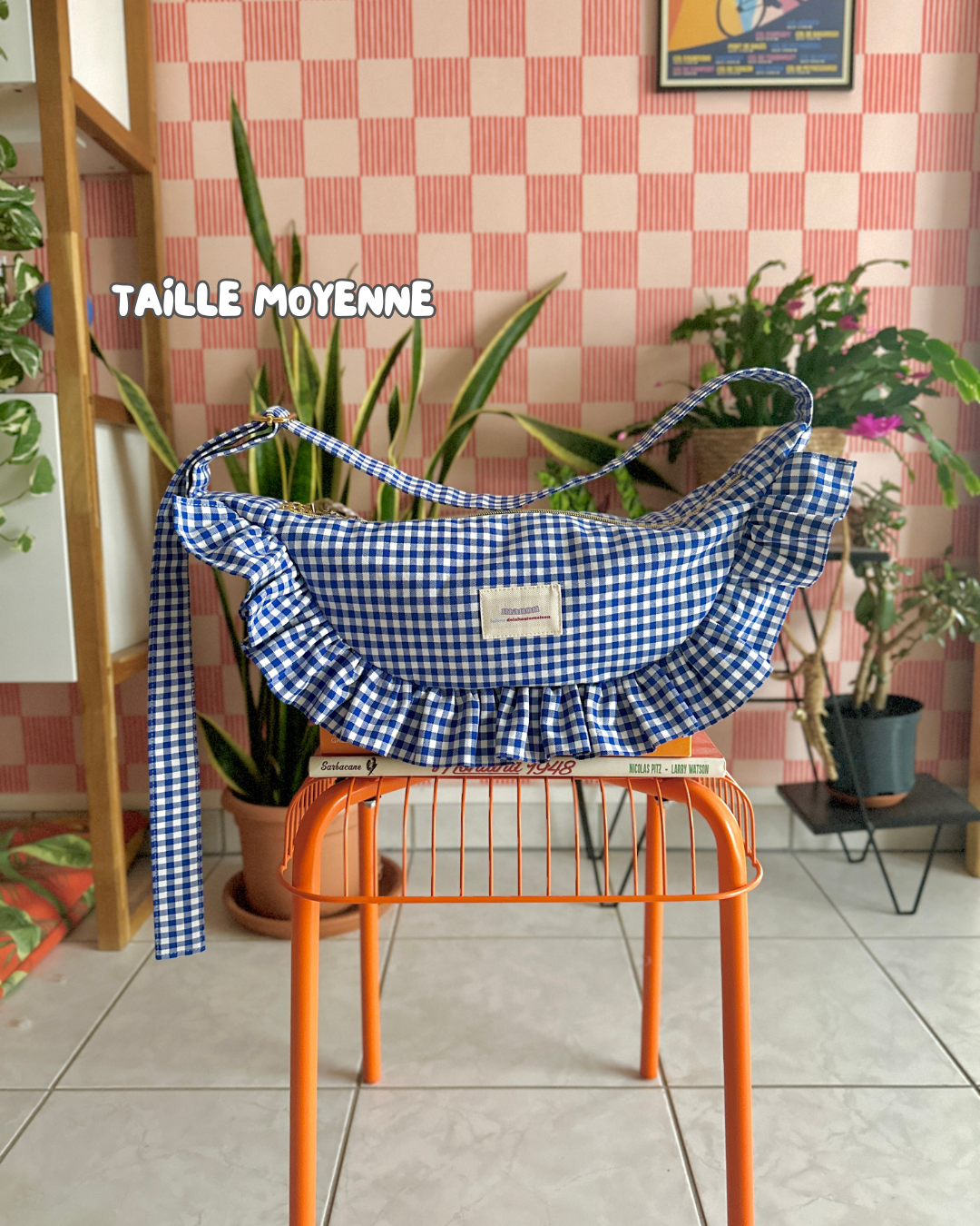  CROISSANT BAG Medium and Large Size - Small blue and white gingham check 