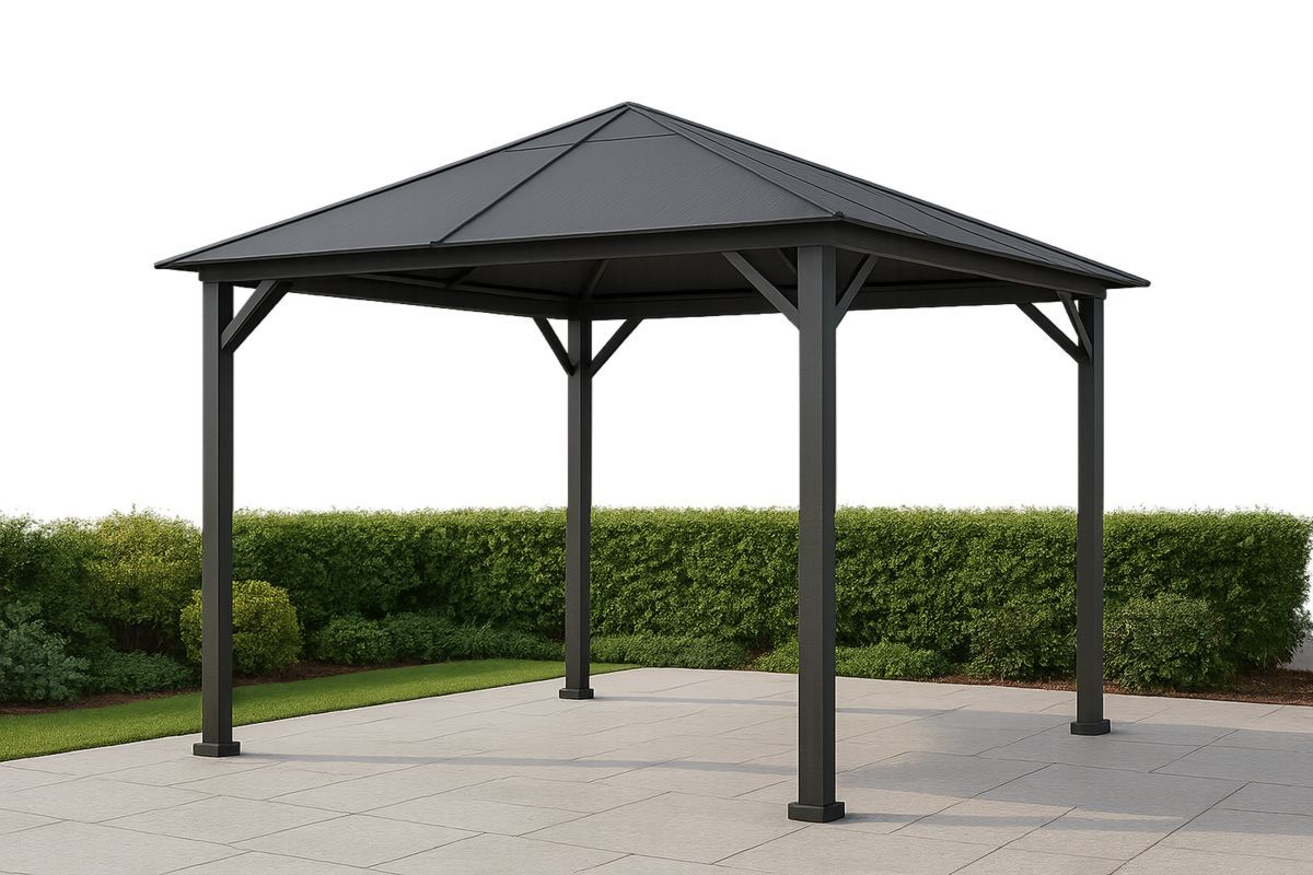 Pavillon Stahl Schwarz 300×300×260 cm – pulverbeschichtet, Montage erforderlich-Jardinaurorazen