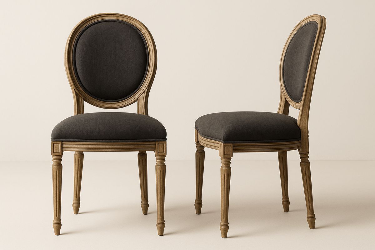 Zwei Holzstühle mit Leinensitzbezug in Dunkelgrau-Jardinaurorazen