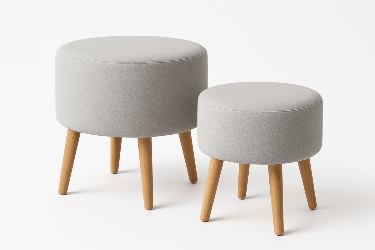 Runder Hocker Set mit Holzbeinen, Grau, Ø40 cm & Ø30 cm-Jardinaurorazen