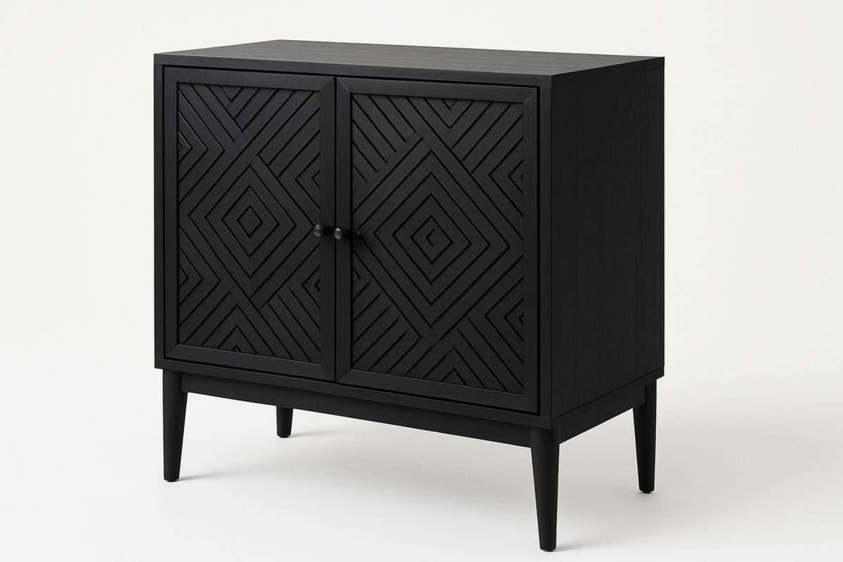 Schwarzer Holz Beistellschrank mit geometrischem Muster, 80cm-Jardinaurorazen