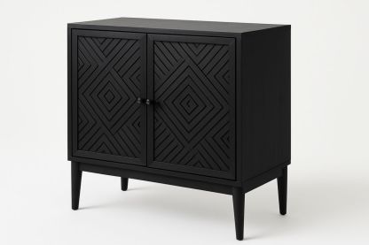 Schwarzer Holz Beistellschrank mit geometrischem Muster, 80cm-Jardinaurorazen