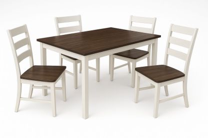 Essgruppe mit Tisch und 4 Stühlen aus Holz Braun/Weiß-Jardinaurorazen