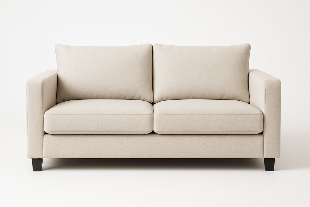 2-Sitzer Sofa Beige 150×85×80 cm – Polyesterstoff, Holzbeine-Jardinaurorazen