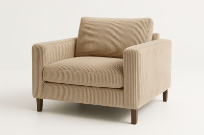 Cord Sessel Beige mit Armlehnen und Holzbeinen, gepolstert, 100×90×85 cm-Jardinaurorazen