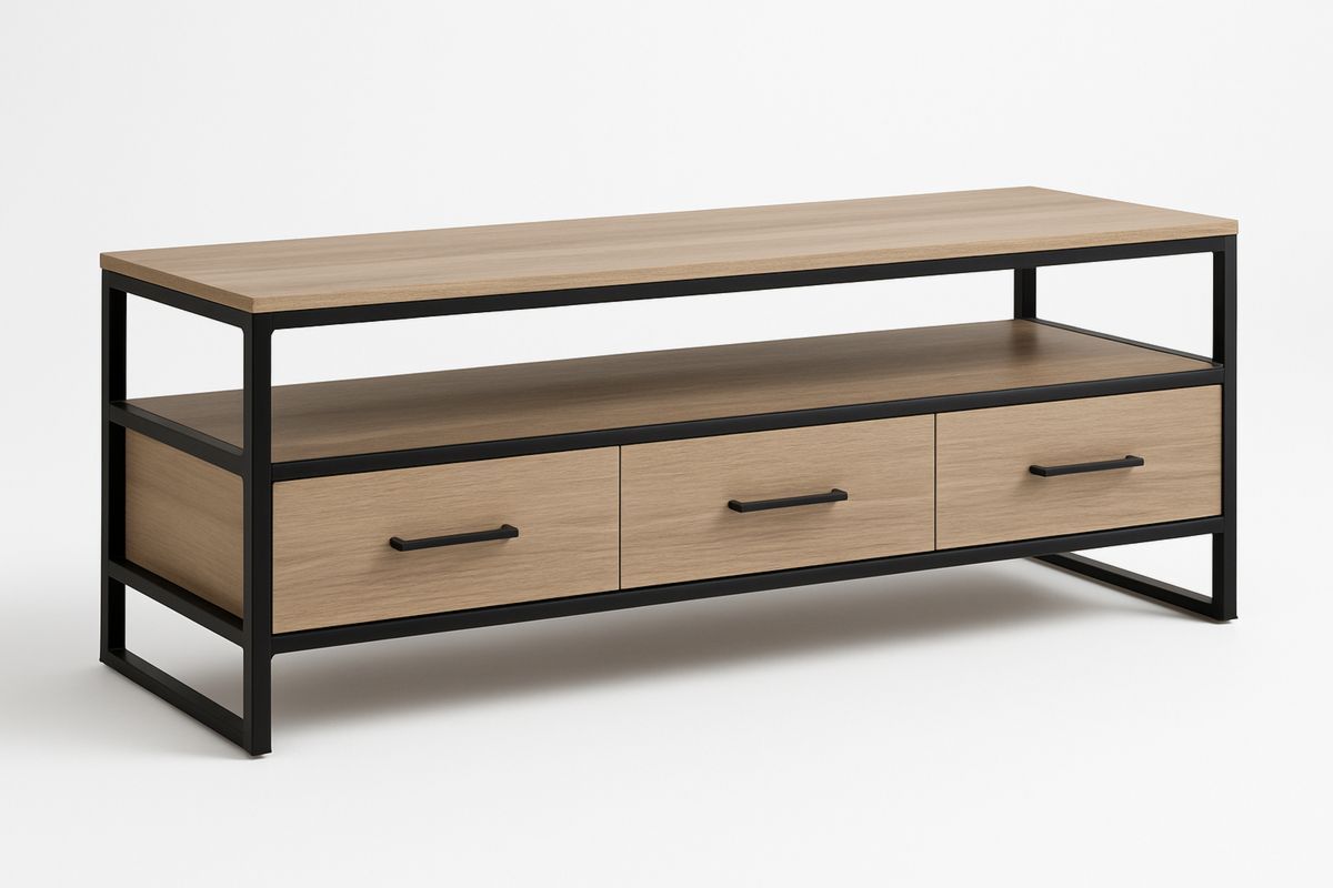 TV-Lowboard MDF Metall Schwarz Eiche 120x40x50cm-Jardinaurorazen