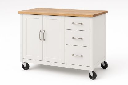 Weißer Küchenwagen mit Buchenplatte, Schubladen und Türen-Jardinaurorazen
